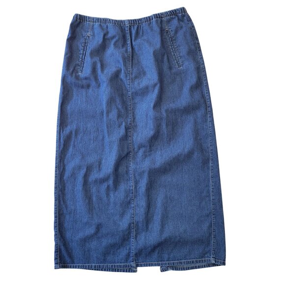 Liz Claiborne Denim Maxi Skirt Elastic Waist Back Slit Blue Jean 33 in Waist - Picture 1 of 5